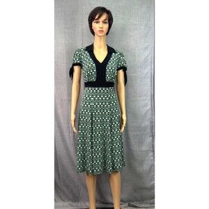 Lily Short Sleeve Geometric Print Dress Women's Size S Green Black Retro